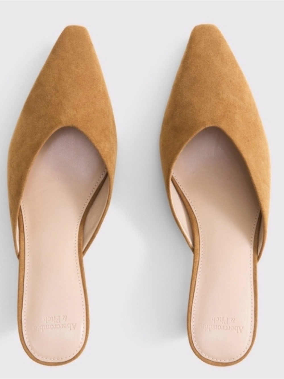 Abercrombie & Fitch Pointed Toe Kitten Heel Mule Sandals light brown